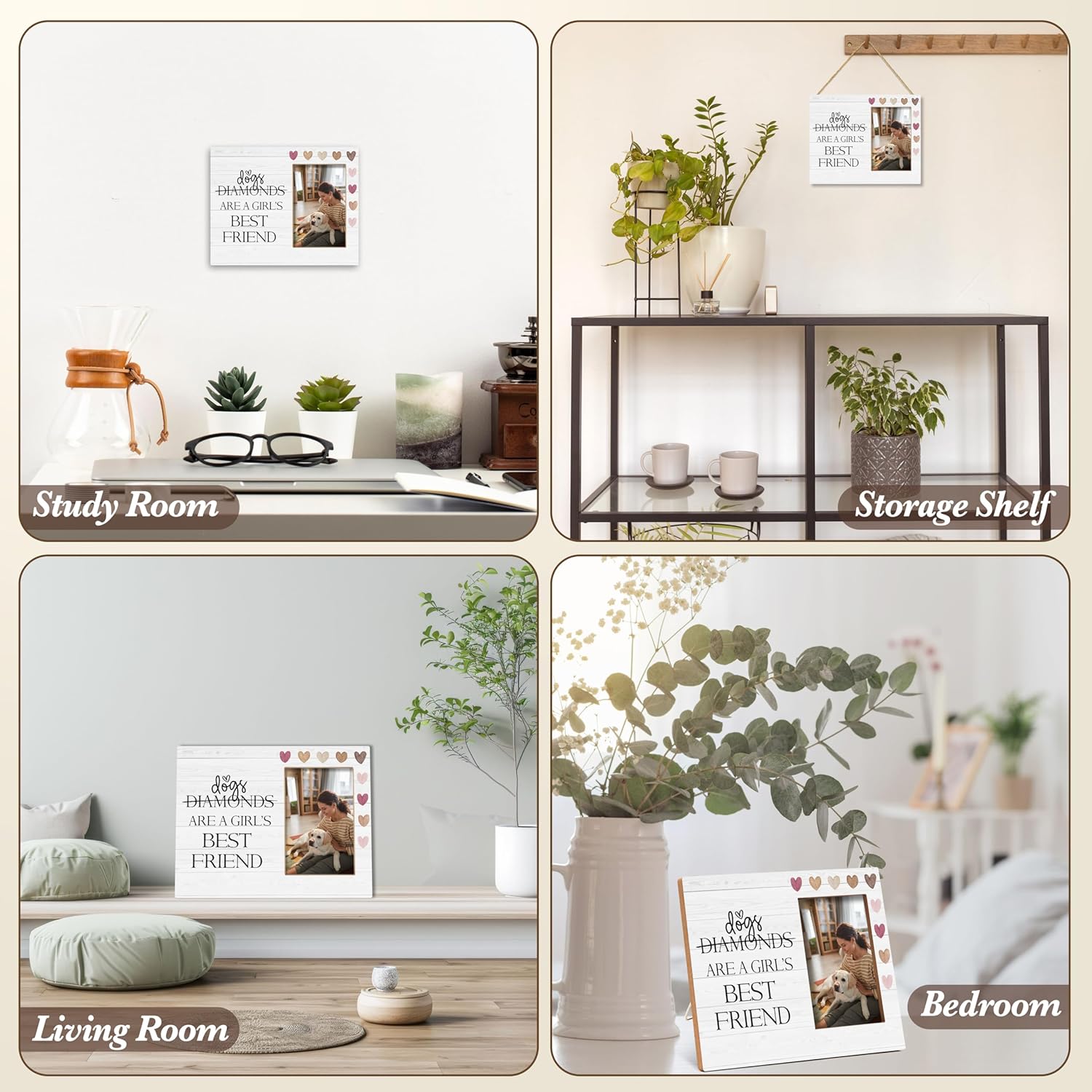 Pet Lover Picture Frame, Best Dog Gifts, Dogs Are a Girl’s Best Friends, 4x6 Inch Wooden Bedroom Tabletop Decorations Dog Friendship Memories -D05 - Image 6