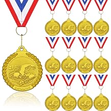 Donrime 12 Pcs Swimming Medals - 2 Inch Gold Metal Award Medal with V Neck Ribbons for Kids Adults Swimming Tournament, Swimming Theme Party