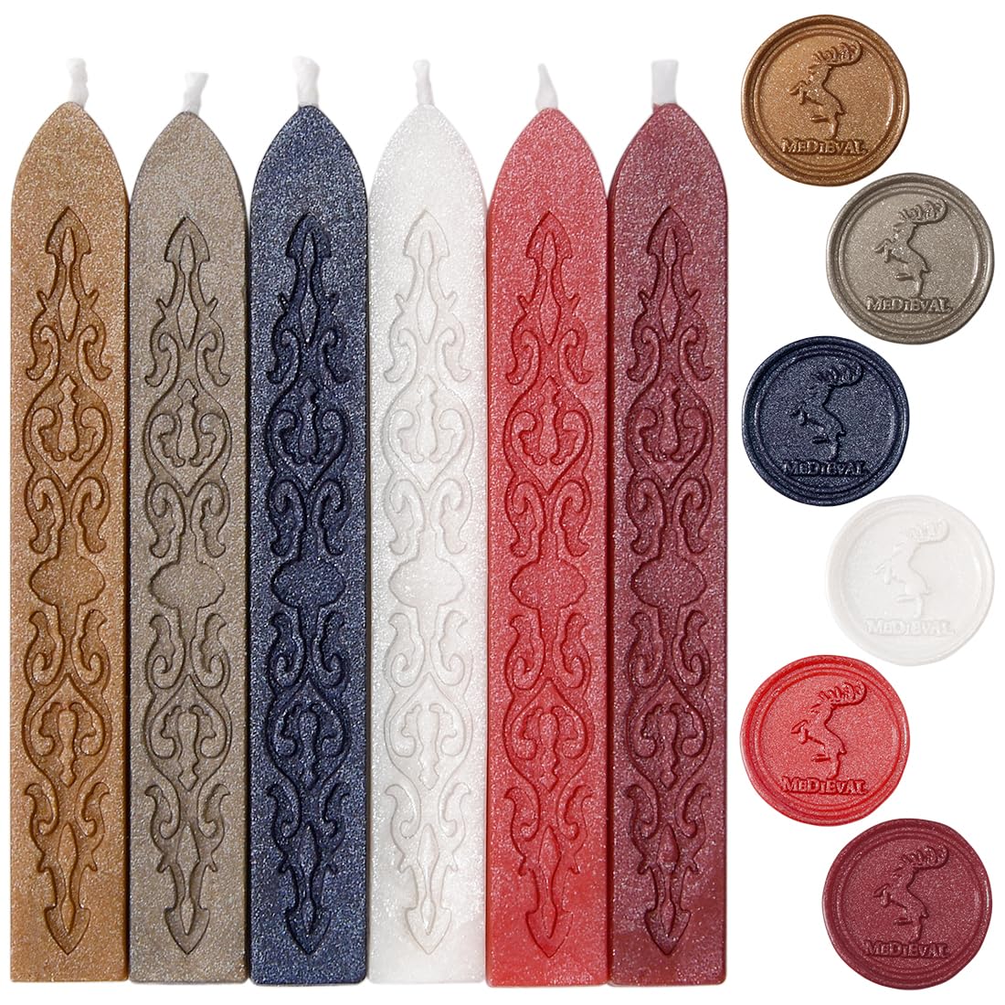 6PCS Seal Wax Candles, Wax Seal Sticks with Wick for Thanks Card Envelope Wedding Invitation Gift Wrapping Decoration (Glitter Colors)