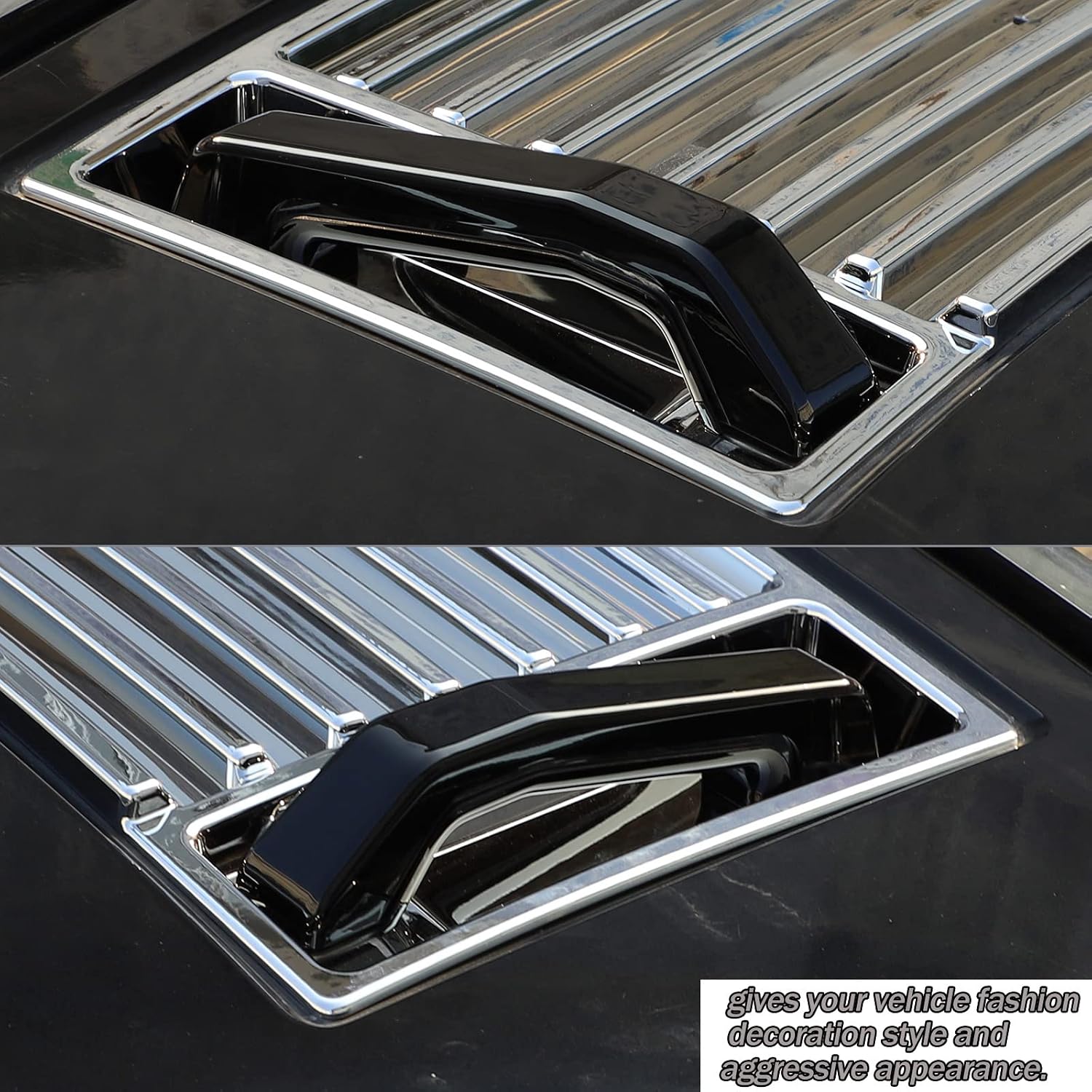 Lcojicep Hood Deck Vent Panel Covers Trim Moulding Compatible with Hummer 2003-2009 H2 Front Hood Vent Louver Cover, Front Hood Grille Trim (Handles, Piano Black)