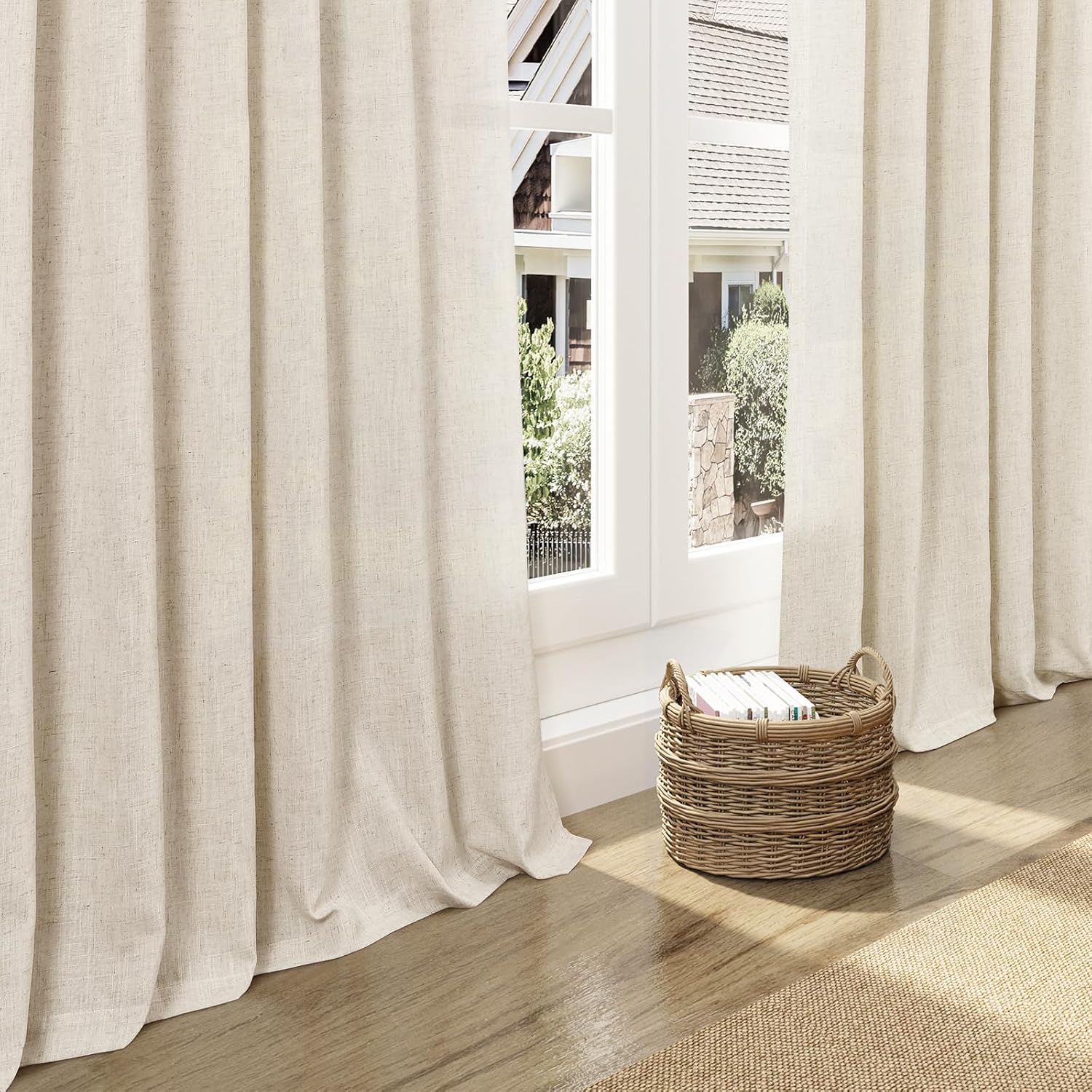 Linen Curtains for Living Room 72 Inches Long Modern Farmhouse Decor Light Filtering Semi Sheer Curtain Back Tab Neutral Luxury Rustic Burlap Coastal Drapes for Bedroom Office 52x72, 2 Panels thumbnail