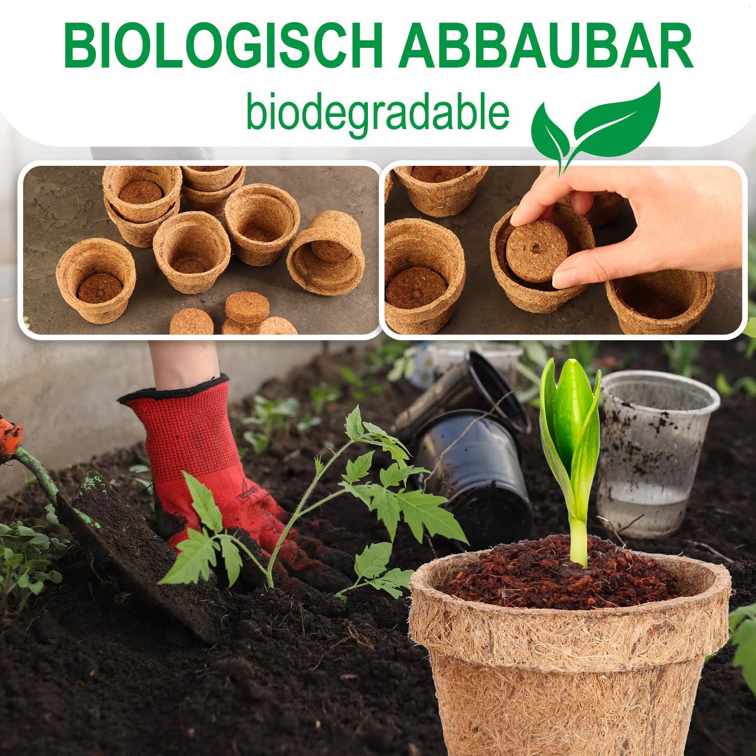 com-four® 20-teiliges Kokosanzucht-Set - biologisch abbaubare Kokosscheiben im Topf - Anzuchthilfe aus 10 Quelltabs und 10 Töpfen - Pflanzschalen aus Kokosfaser - Anzuchtunterstützung für Samen