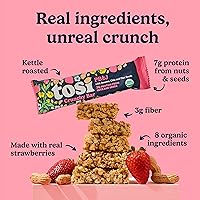 Vista 3 de Tosi Barras de proteína a base de plantas, barras de nueces SuperBites (paquete de 12), mantequilla de maní y gelatina (fresa), aperitivos veganos