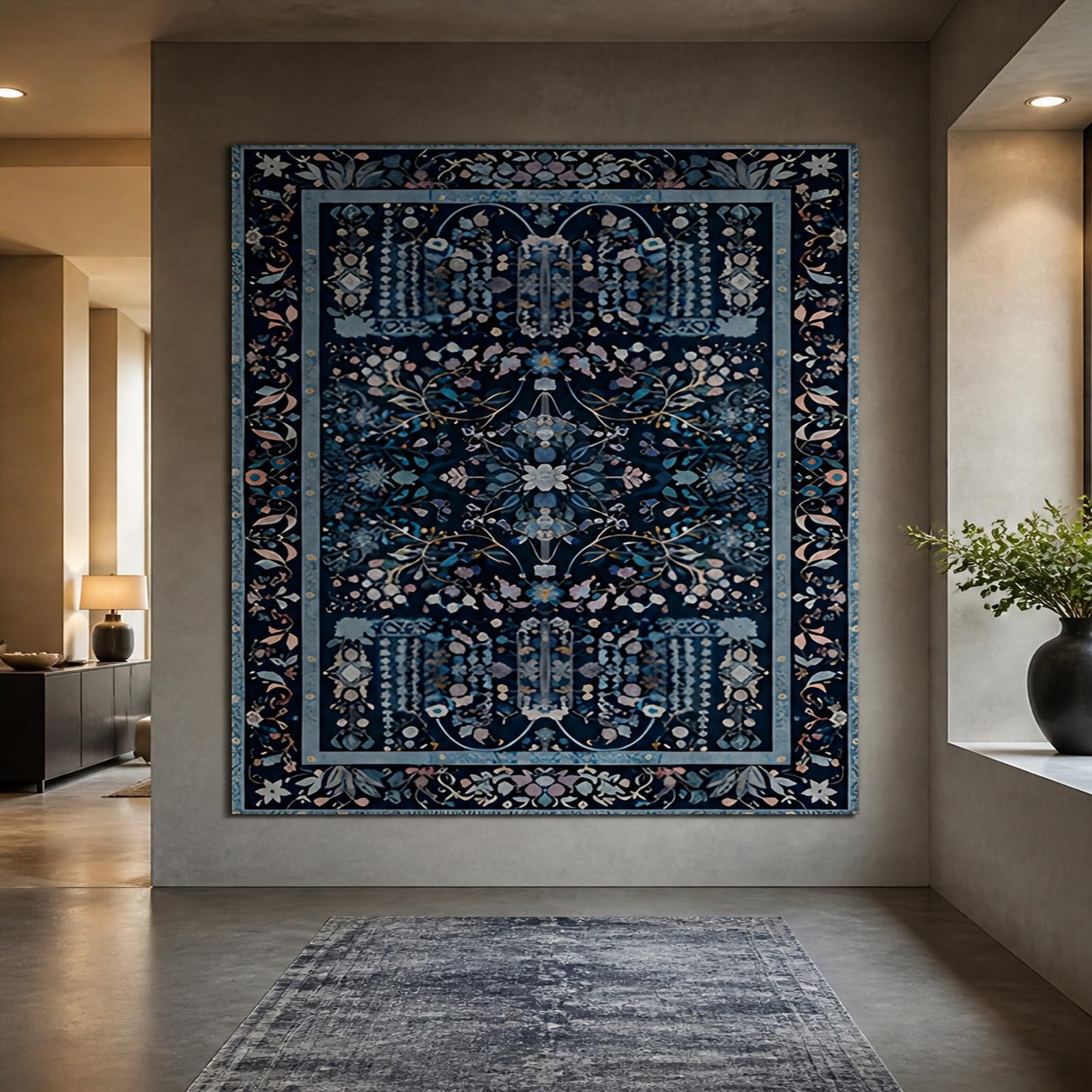 Gobeliny na prezenty na ocieplenie domu, sztuka ścienna, estetyczna dekoracja wnętrz, niestandardowy gobelin 150 x 220 cm, retro kwiatowy niebieski, beżowy, różowy, szary,