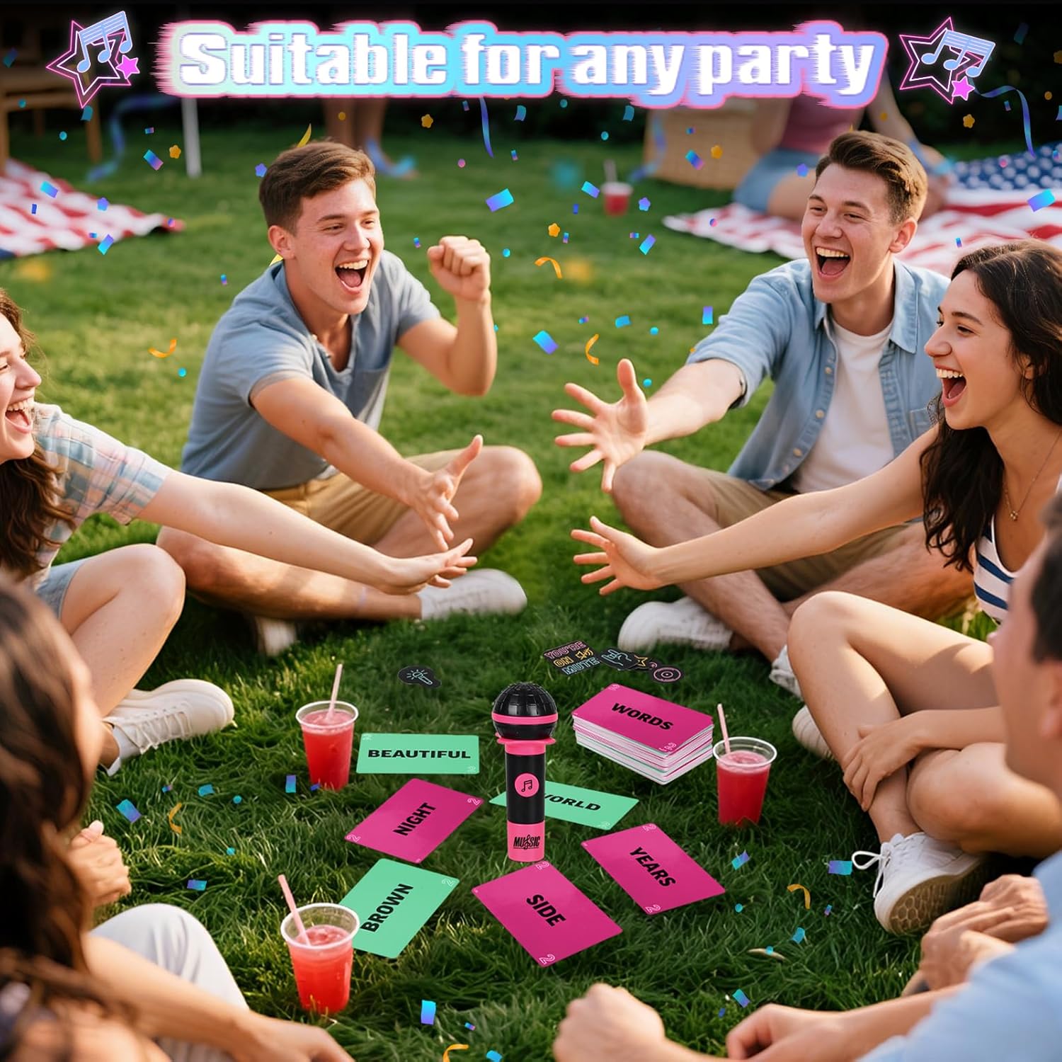 Music Board Games for Family Night, Family Karaoke Game, 10+ Year Olds, 2-10 Players - with 250 Lyrics (125 Cards) for Hilarious Game Nights & Birthday Party, Kids Gift