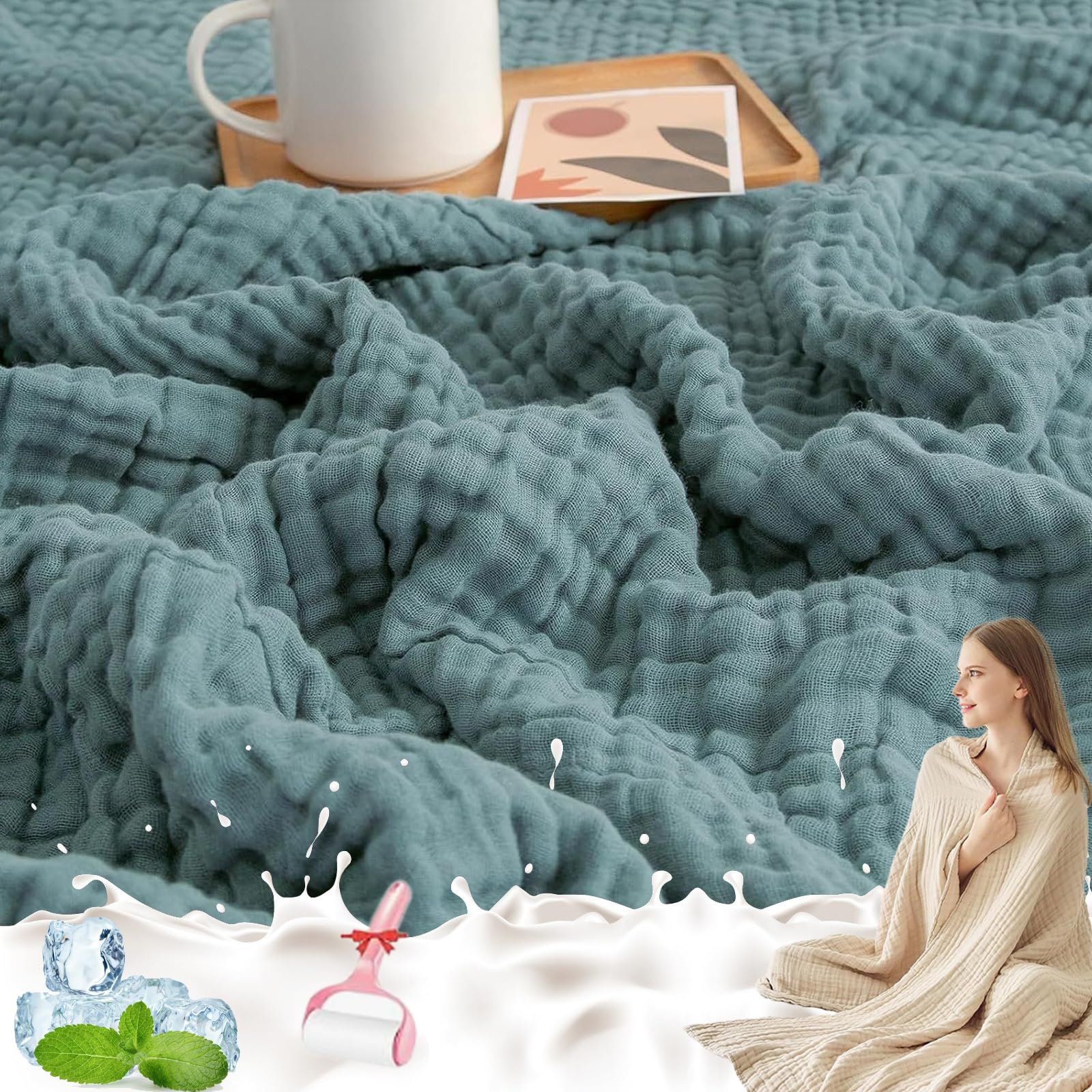 GLSAYZU Muslin Blanket Adult, 100% Muslin Cotton, Gentle Summer Muslin Throw, Lightweight, Breathable, Soft Cooling Blanket For Sleeping (A,150 * 200cm)