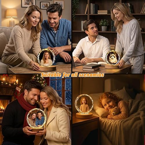 Miniatura 6 de Regalo personalizado con foto de cristal, imagen grabada en el interior de cristal de corazón con base LED, regalo único de aniversario, cumpleaños,