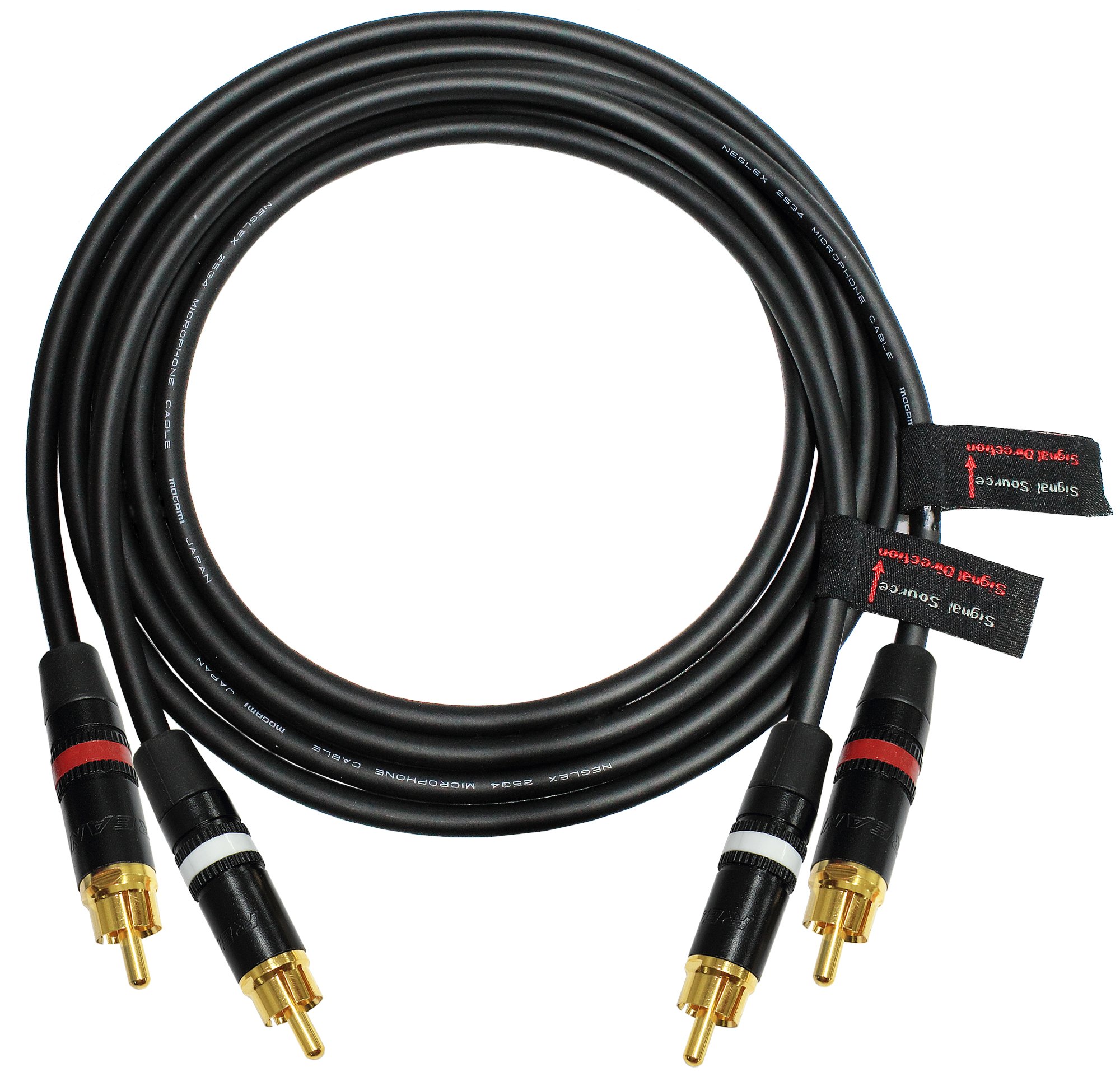 WORLDS BEST CABLES3 Meter RCA Pair - Made with Mogami 2534 - Star Quad, High-Definition Audio Interconnect and Neutrik-Rean NYS Gold RCA Connectors – Directional design for performance