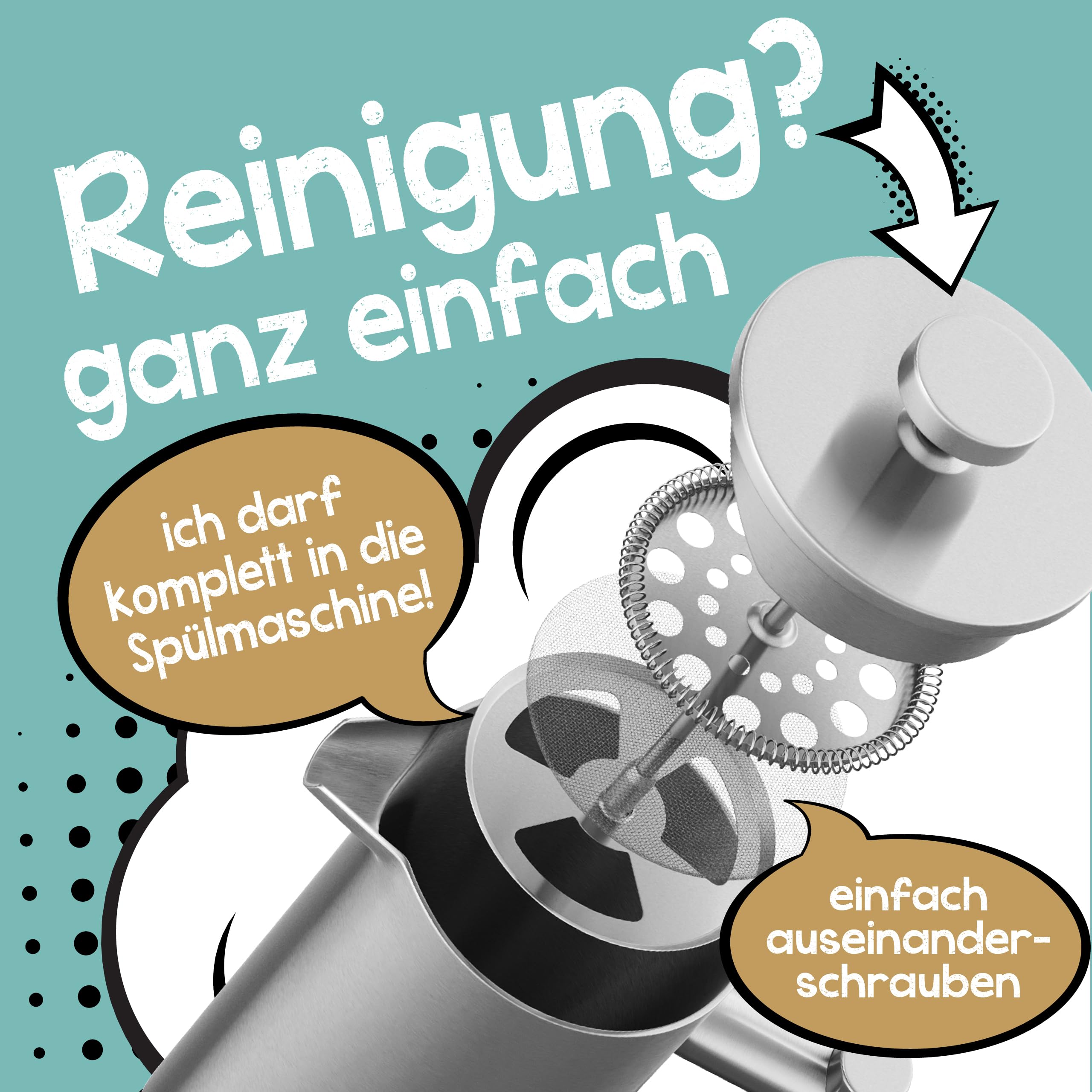 Morgenheld French Press Edelstahl 1 Liter – doppelwandig isolierte Stempelkanne mit 3 Ersatzfiltern – hält Kaffee 60+ Min. heiß – Kaffeebereiter für 4–5 Tassen, spülmaschinenfest