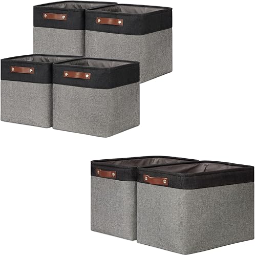 DULLEMELO Paquete de 4 cestas plegables de 12 x 12 x 12 pulgadas + 2 cestas grandes de 16 x 12 x 12 pulgadas (negro y gris)