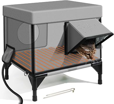 Outdoor Cat Shelter, Weatherproof Elevated Base Heated Cat House, Cat House for Outside Winter with Safe Escape Door & Magnetic Lock Light Green S