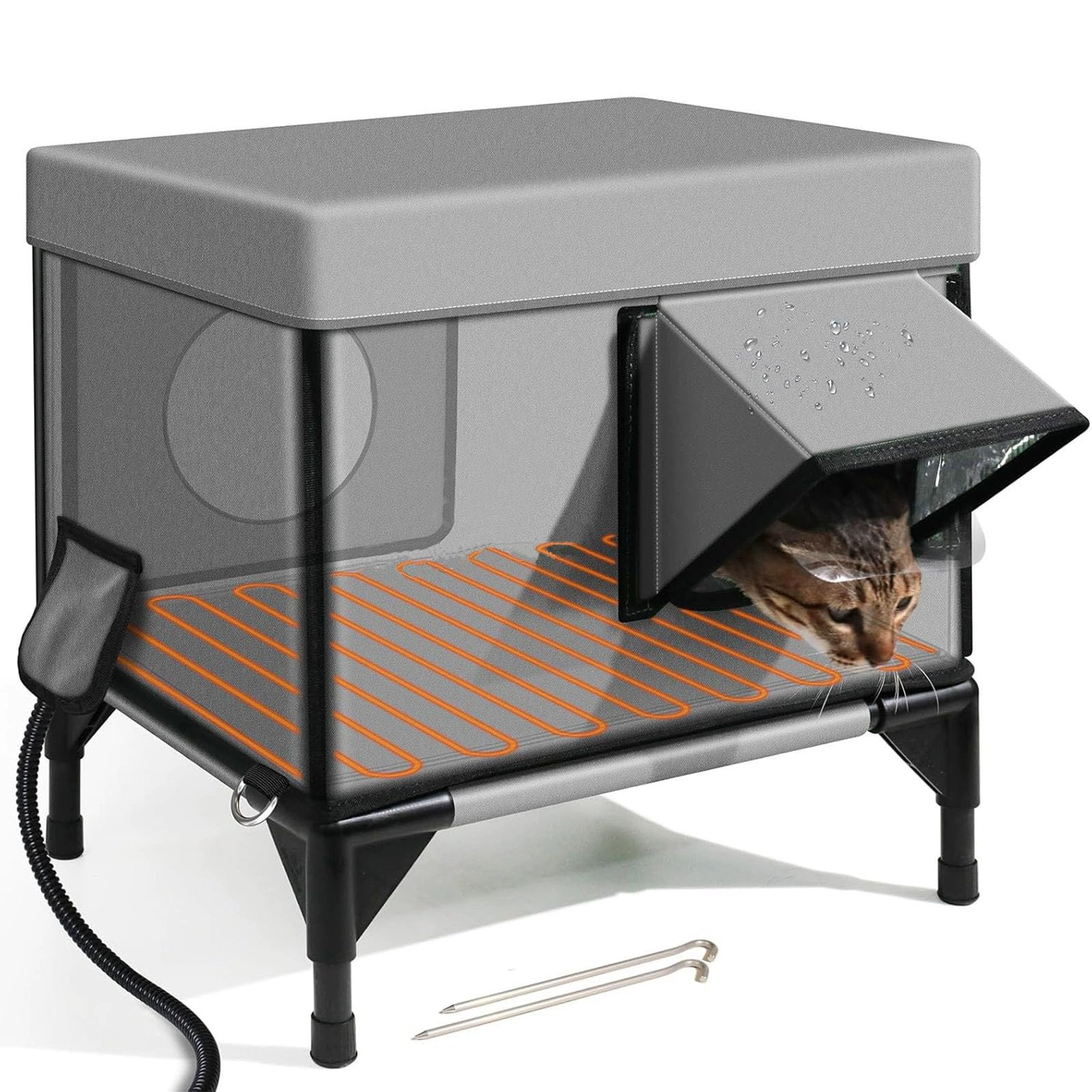 Maison chauffée pour chats avec deux sorties et porte magnétique