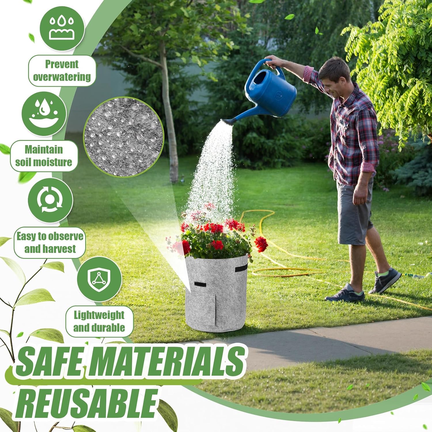 8 Pcs 15 Gallon Potato Grow Bags Garden Planting Bag Vegetable Grow Bags with Flap and Handle Thickened Nonwoven Fabric Pots Thick Fabric Garden Containers for Potato Tomato Vegetables
