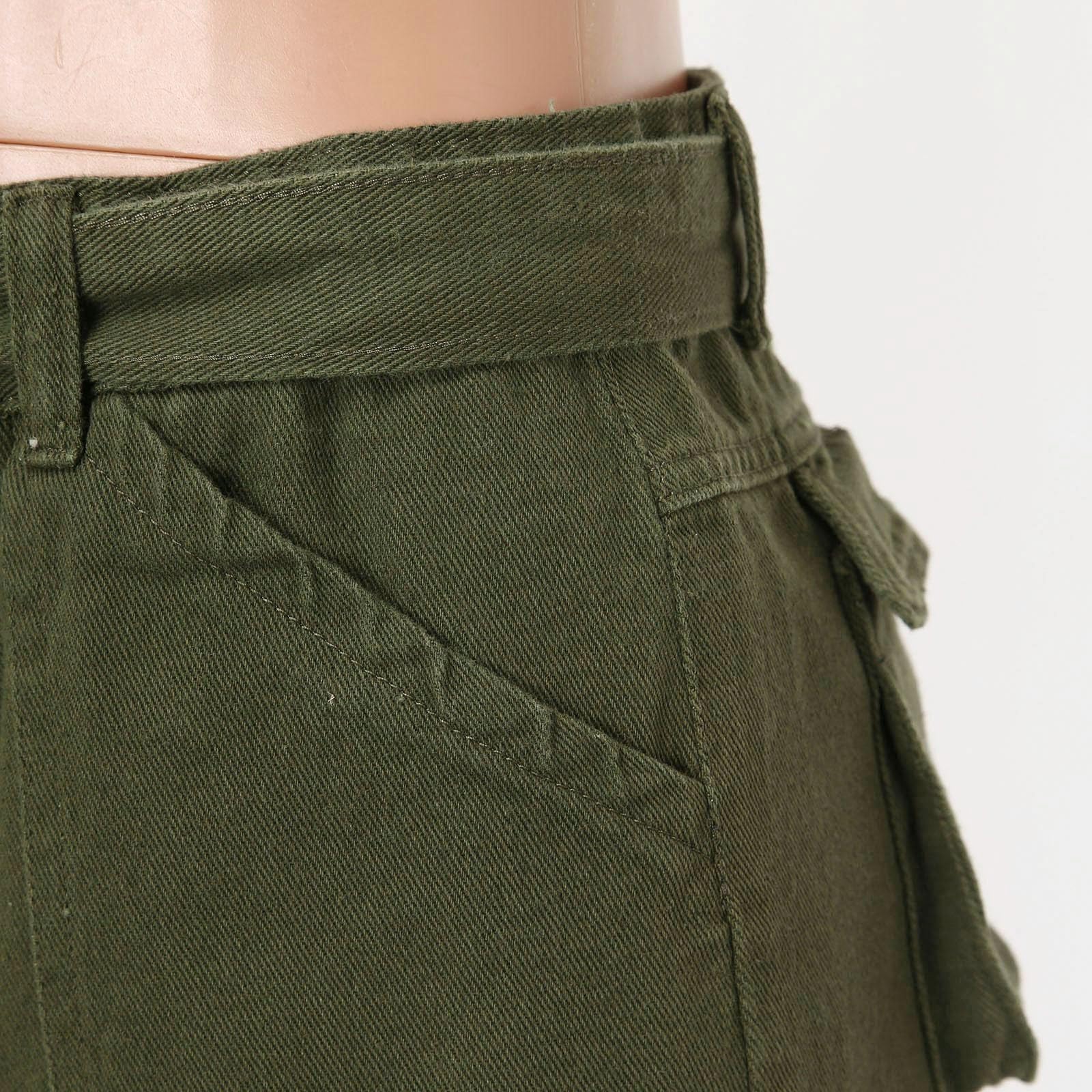 Pantalones Cortos Mujer Pantalones Cortos Casuales de Verano para Mujer con Cinturón Integrado y Múltiples Bolsillos