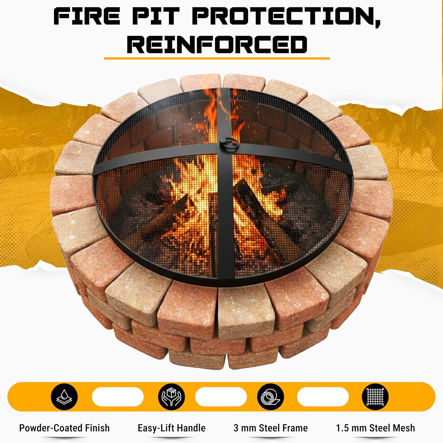 FEBTECH Fire Pit Screen Cover Round 36 Inch - One-Piece Construction Heavy Duty Mesh Fire Pit Screen with Hook, Fire Pit Spark Screen for Outdoor, Patio, Backyard, RV Camping and Beach Firepit Safety