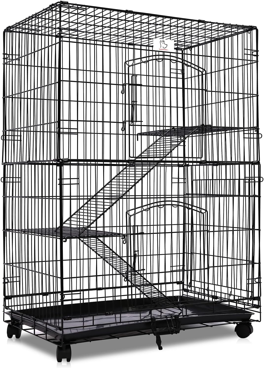 Homey Pet 3 Tier 43 Inch Cat Cages Indoor, Cat Enclosure for Kitten, Cat Crate Enclosure Playpen, Metal Indoor Cat Cage, Cat Kennels for Cats with 360° Lockable Wheels, Removable Tray