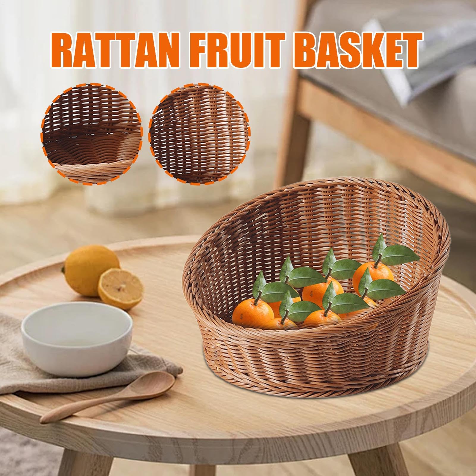 Cesta expositora para pan bandeja organizadora portafrutas imitación ratán | Cesta De Mimbre Para Servir Pan mesa mostrador verduras y pasteles restaurante picnic panadería