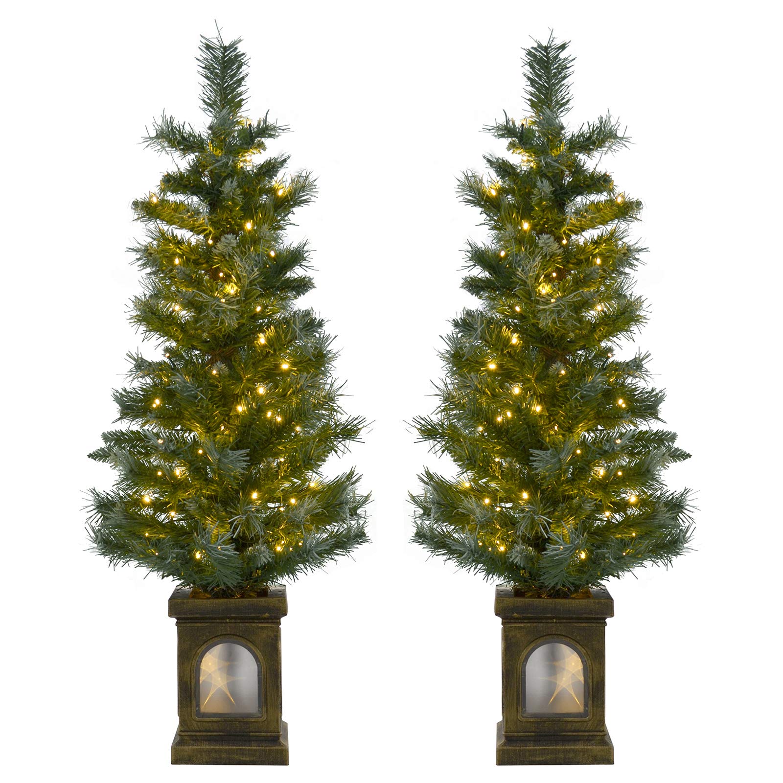 Sparkles Neutral Set Of 2 Pre-Lit 4Ft (120Cm) Frosted Christmas Xmas Pathway Garden Outdoor Trees, Polyester, One Size, Xs2875