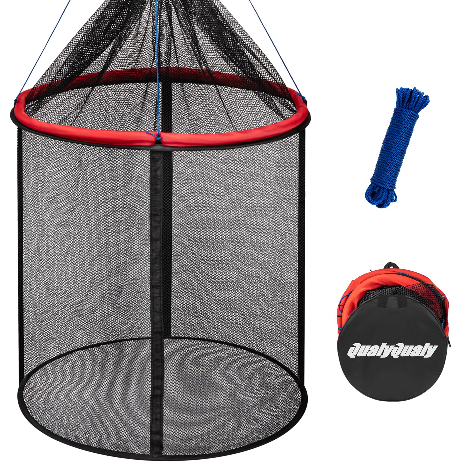 QualyQualy Floating Fish Basket 41/73 Gallons Extra Large for Live Caught, Fully Foldable Fishing Net Holder for Bait Live Well Collapsible Mesh