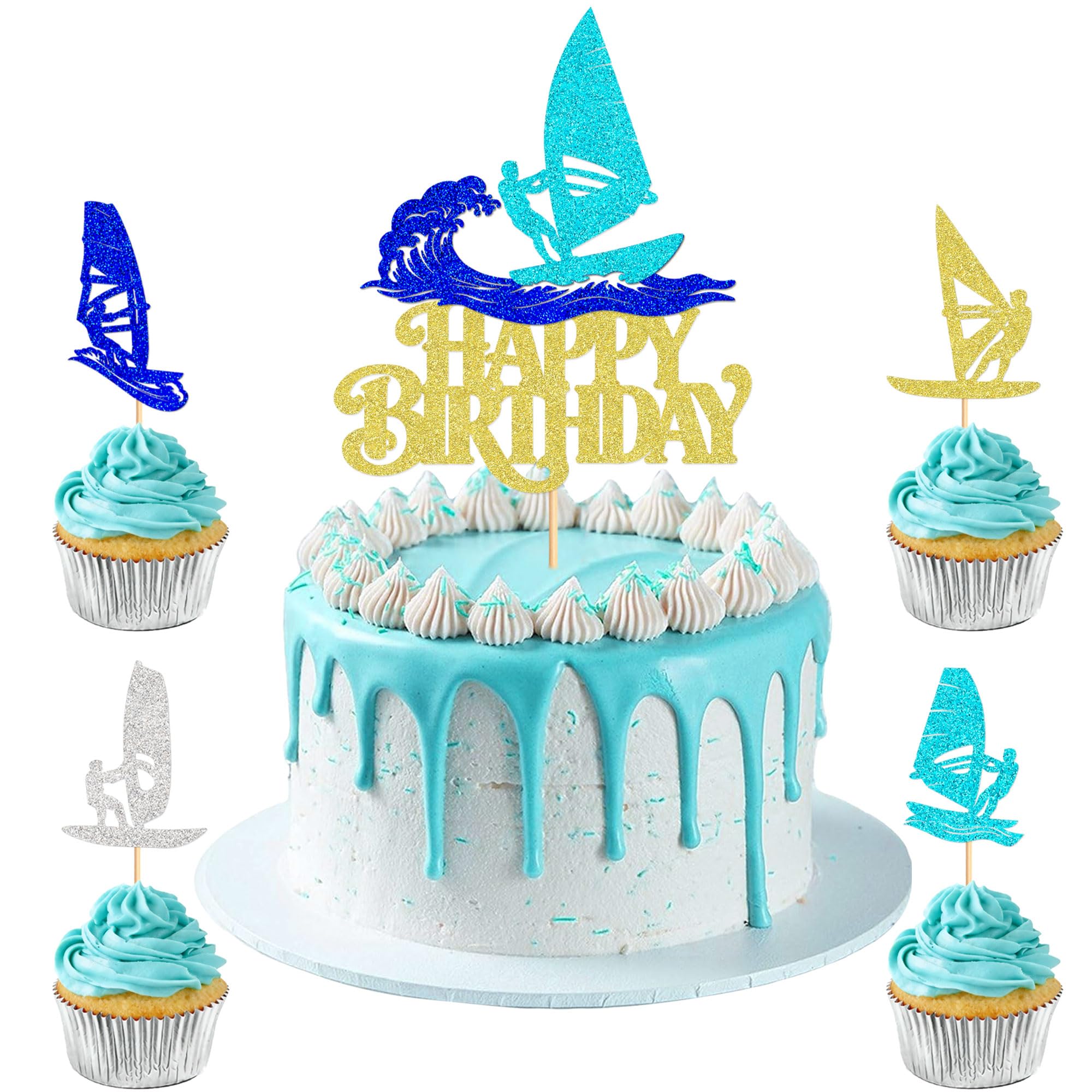 Pack of 25 Sailing Happy Birthday Cake Toppers, Colourful Sailing Boats Muffin Picks for Sailing Enthusiasts Boys and Girls Birthday Cake and Muffin Decorations, Water Sports Party Decorations — image 1