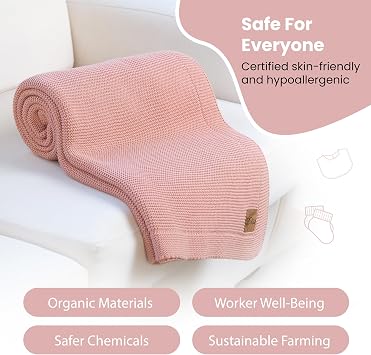 Dalisa%100 Organik Pamuk Örgü Battaniye – GOTS Sertifikalı, Hafif, Nefes Alabilir ve Rahat Yapısıyla Kanepe, Yatak ve Ev Dekorunda Boho Vintage Tarzı (Pembe, 203X228)