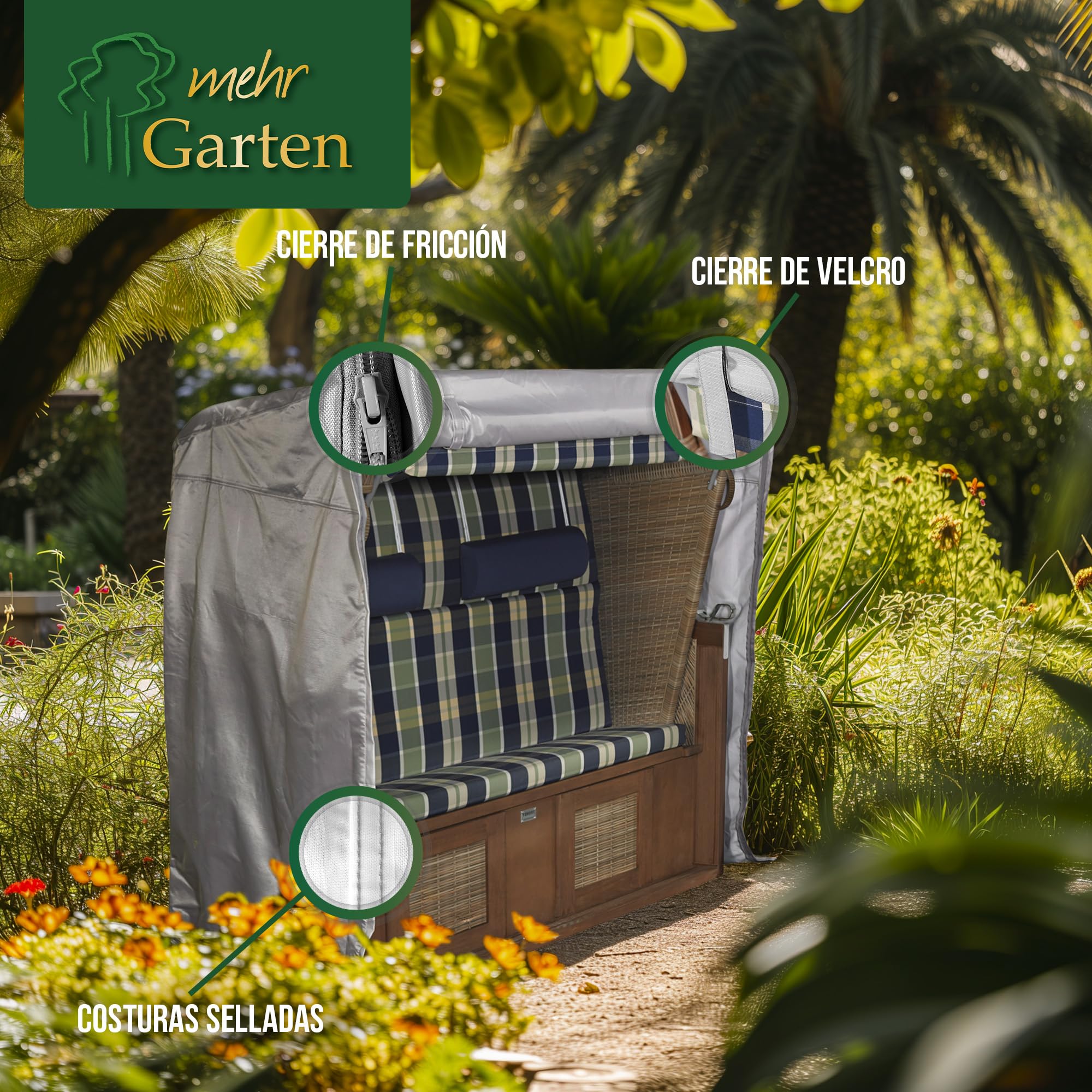 Housse de Protection pour Fauteuil-cabine – Premium Plus XXL (Largeur jusqu'à 165 cm) Winterfest, étanche, respirant – strandkorbabdeckung/garantie 3 ANS/Premium Matériau/& Résiste au Gel UV