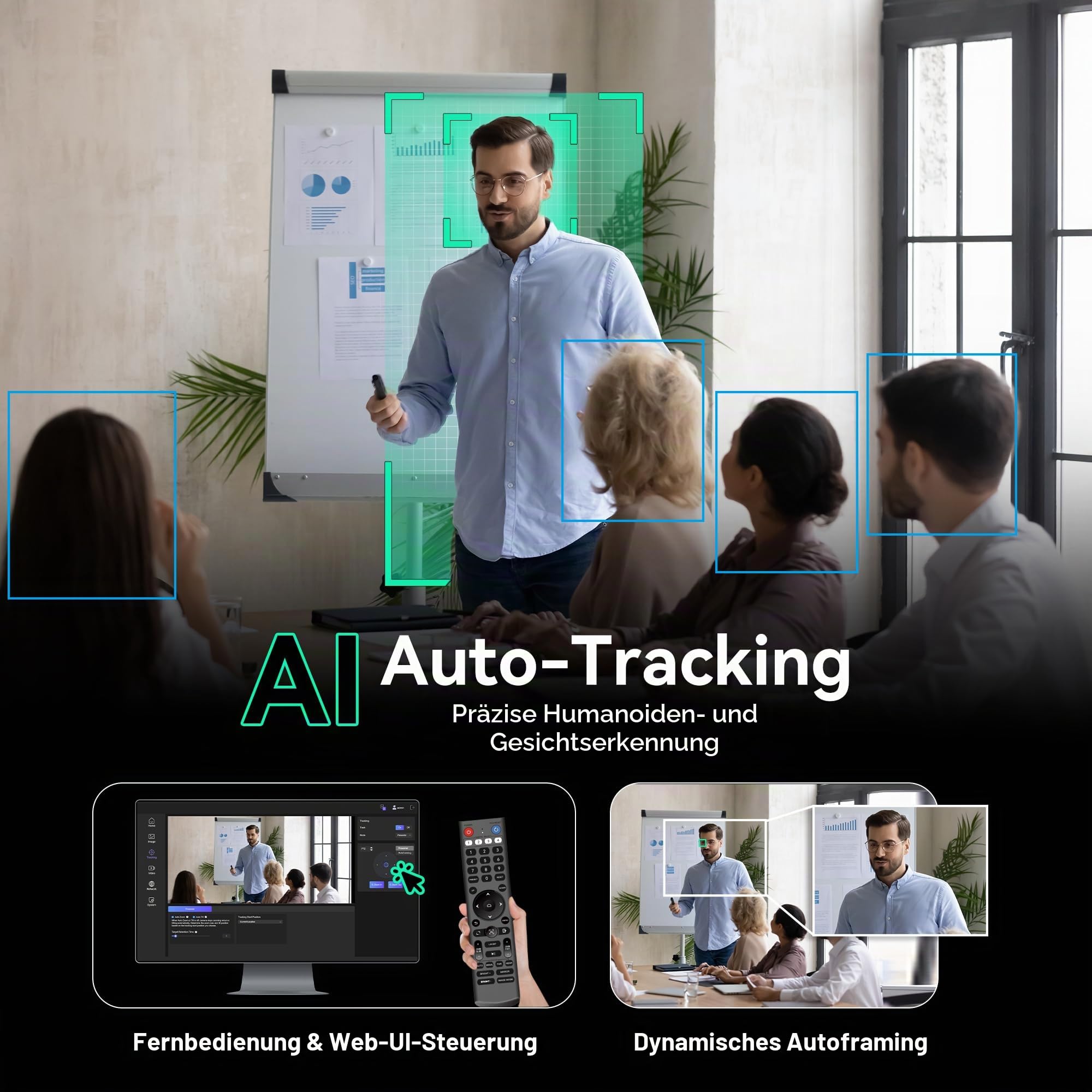 Tenveo 4K PTZ Kamera mit NDI & AI-Tracking – 12x Optischer Zoom, USB3.0/HDMI/PoE, für Live-Streaming (OBS/vMix), Kirchen, Konferenzen
