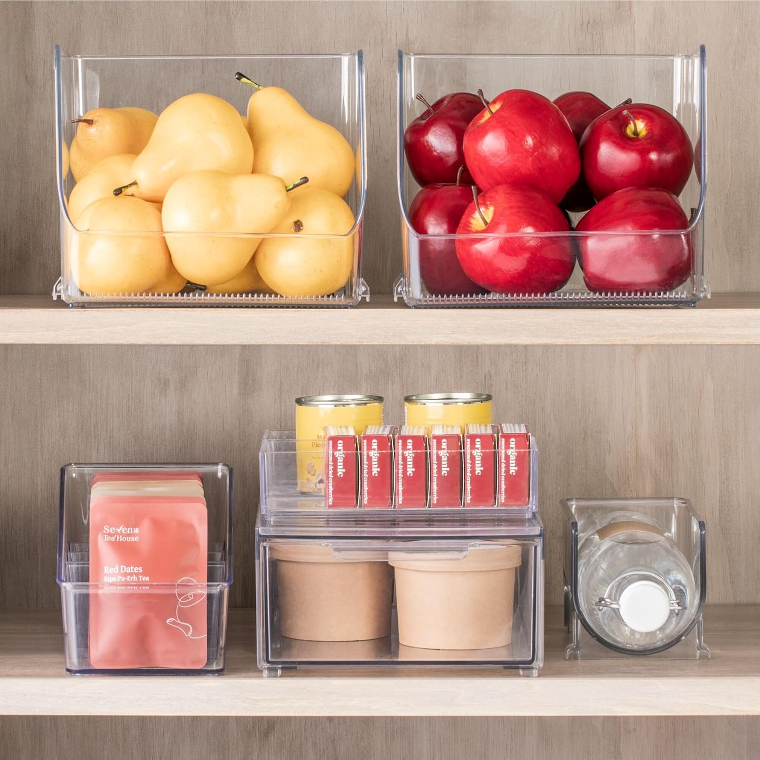 iDesign Open-Front Storage Bin for Kitchen, Bathroom, or Home Office, Set of 4, Clear, Made in USA