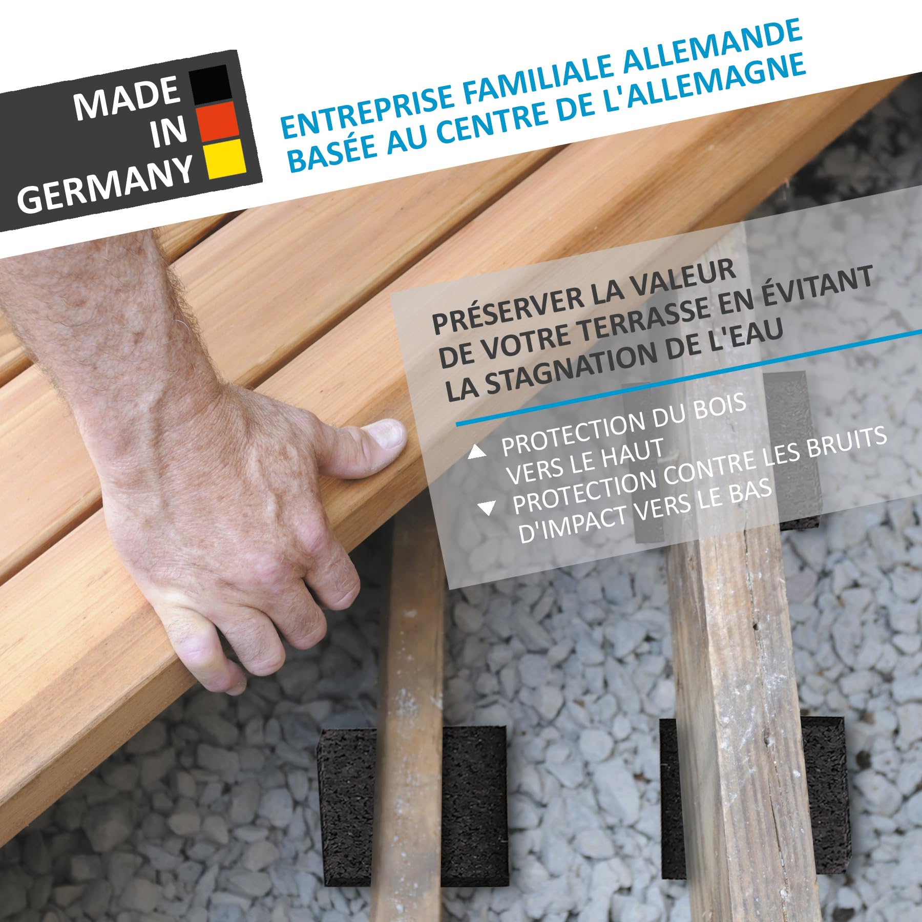 My Plast I 90 x 90 x 10 mm - 100 pièces I Dalle amortissante pour terrasses - dalle caoutchouc résistante à l'eau pour le bois de la terrasse, cale terrasse protection de construction résilient