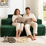 Sunable Folding Sofa Couch, 3-in-1 Convertible Sofa with Backrest & Armrests, Adjustable Couch for Guest Room/RV/Living Room, Green