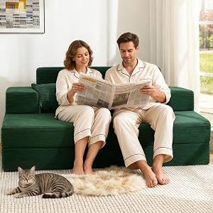 Sunable Folding Sofa Couch, 3-in-1 Convertible Sofa with Backrest & Armrests, Adjustable Couch for Guest Room/RV/Living Room, Green