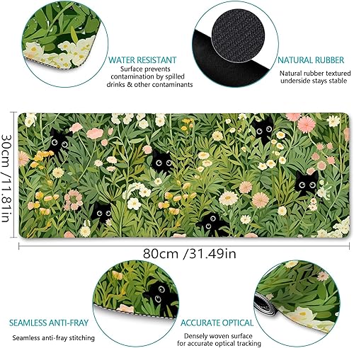 Miniatura 3 de Divertida alfombrilla de escritorio con diseño de flor de gato negro, alfombrilla grande para mouse para juegos, alfombrilla de mouse para