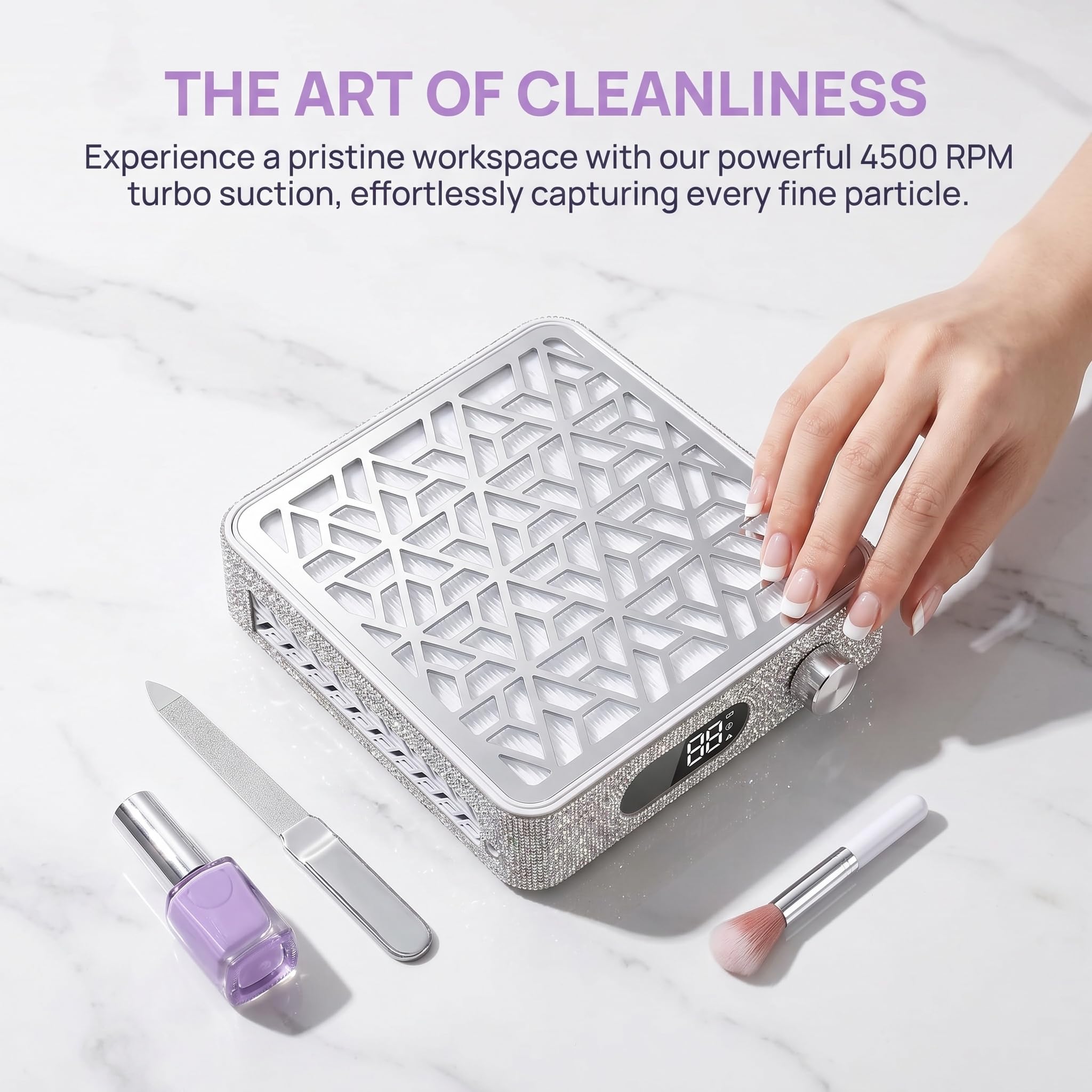 Aspiradora Silenciosa De 4500 RPM para Polvo De Uñas: Extractor Profesional con Filtro Reutilizable para Acrílico, Gel Y Polvo De Inmersión. Herramienta Esencial para Principiantes Y Artistas De