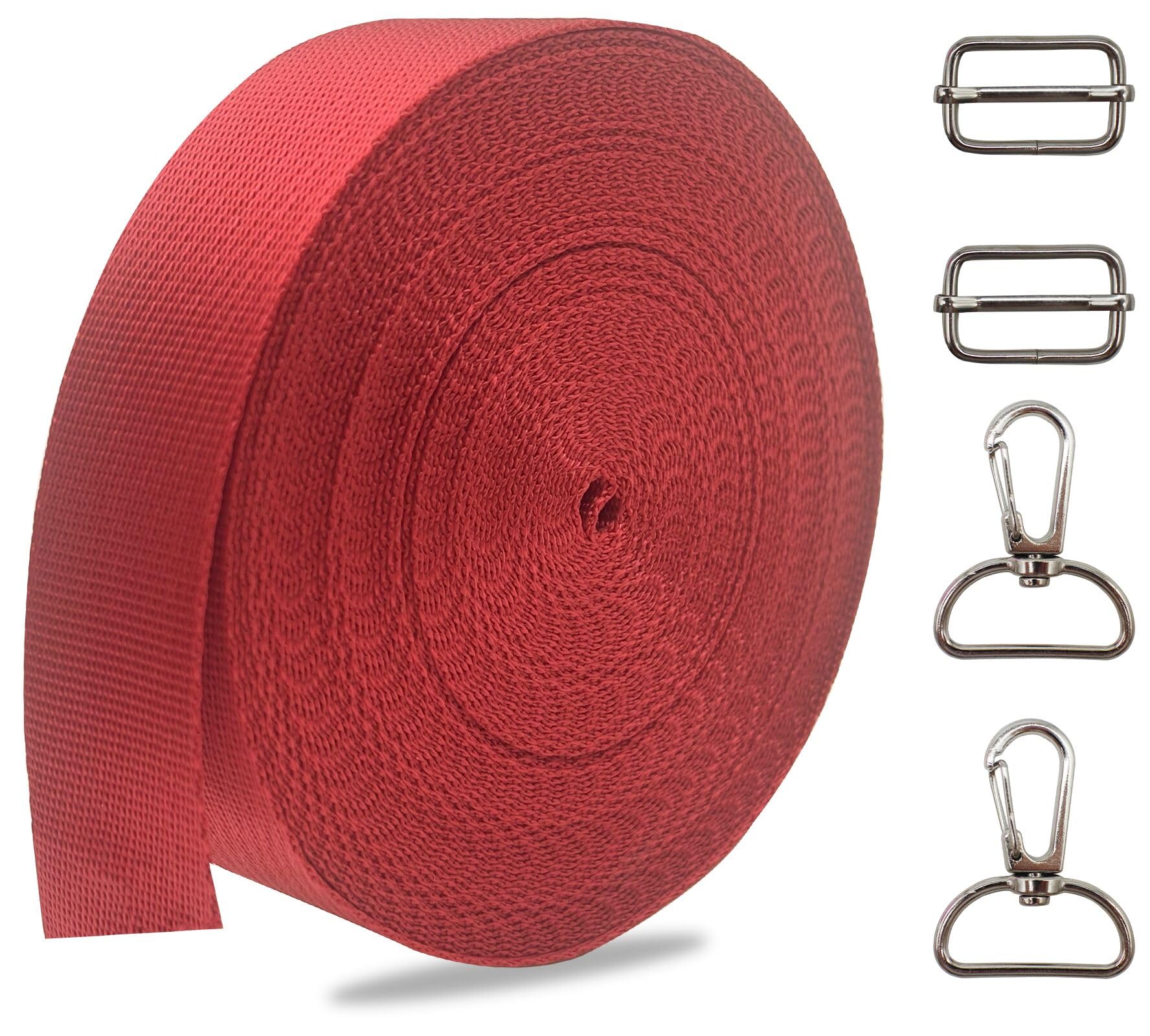 Red 1'' Heavy Duty Nylon Webbing Straps with Buckles 10Yds