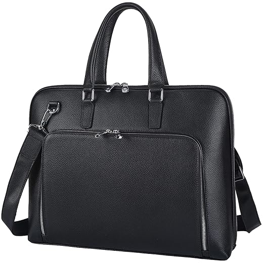 Masa Kawa Pasta fina de couro preto para homens e mulheres 15,6 polegadas Laptop Professional Business Messenger Crossbody Shouder Bag Lawyer Ladies Office Work Brief Attche Case, Preto - Serve para