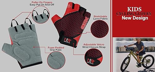 Miniatura 5 de Guantes de ciclismo para niños con agarre mejorado, acolchado de seguridad para niños, diseño transpirable y duradero, para niños y niñas, de 3 a 12