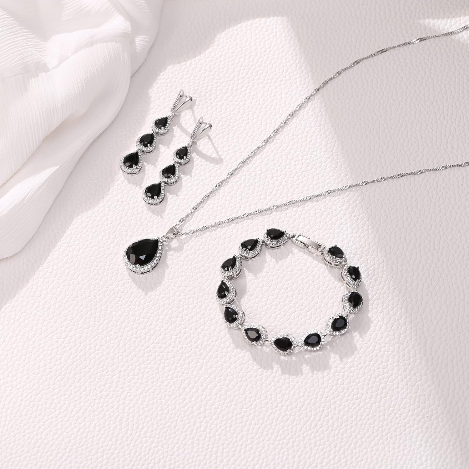 EleQueen Water Drop Pendant Necklace Long Dangle Earrings Tennis Bracelet Set, Sparkle Cubic Zirconia Teardrop Wedding Jewelry Sets for Bride Bridesmaid - Image 6