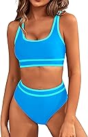 BMJL Women's High Waisted Color Block Bikini Set - Sporty Two-Piece Swimsuit with Tummy Control, Cheeky High Cut Bottoms