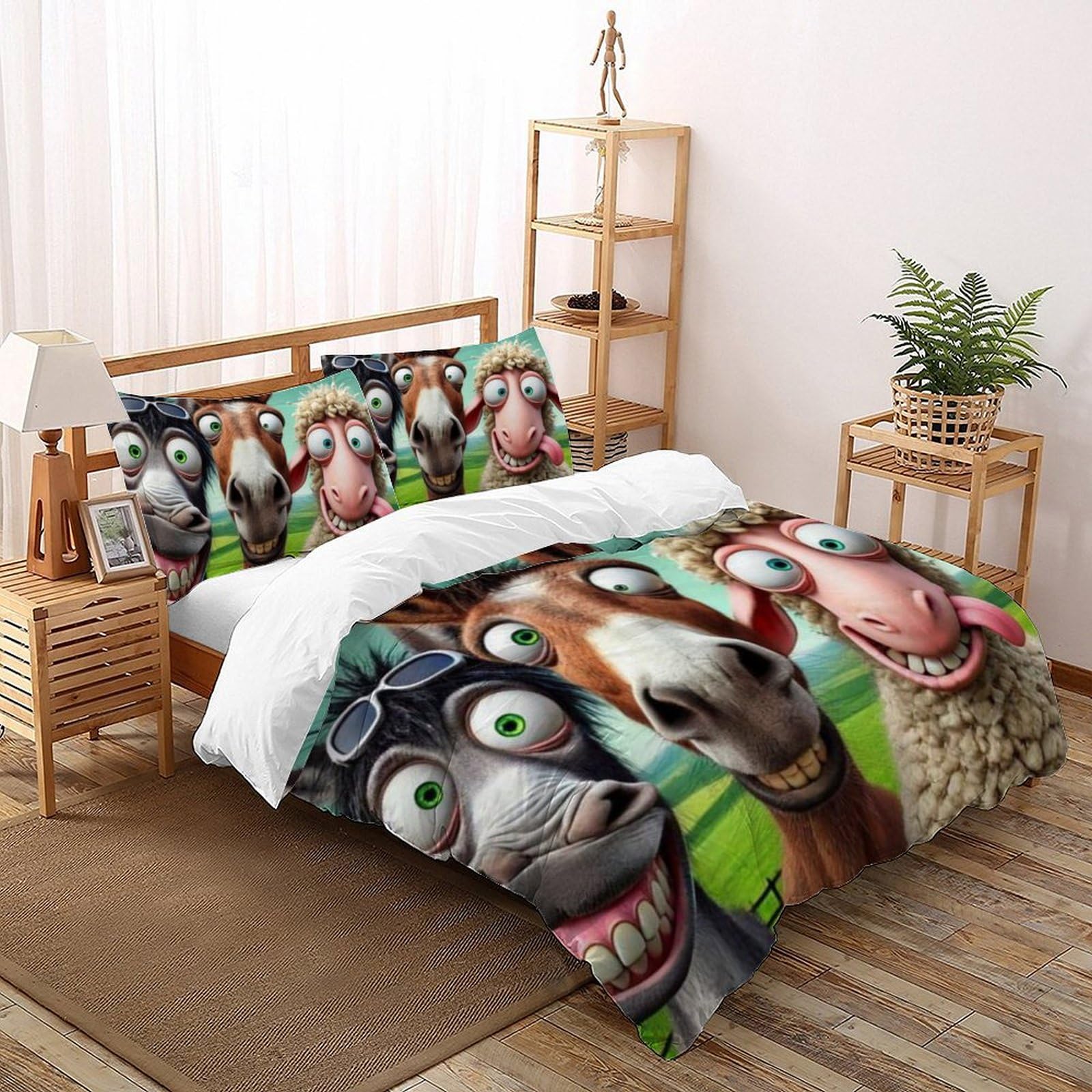 Linge de lit microfibre 3D animaux 260x220cm : housse de couette grand confort sans repassage