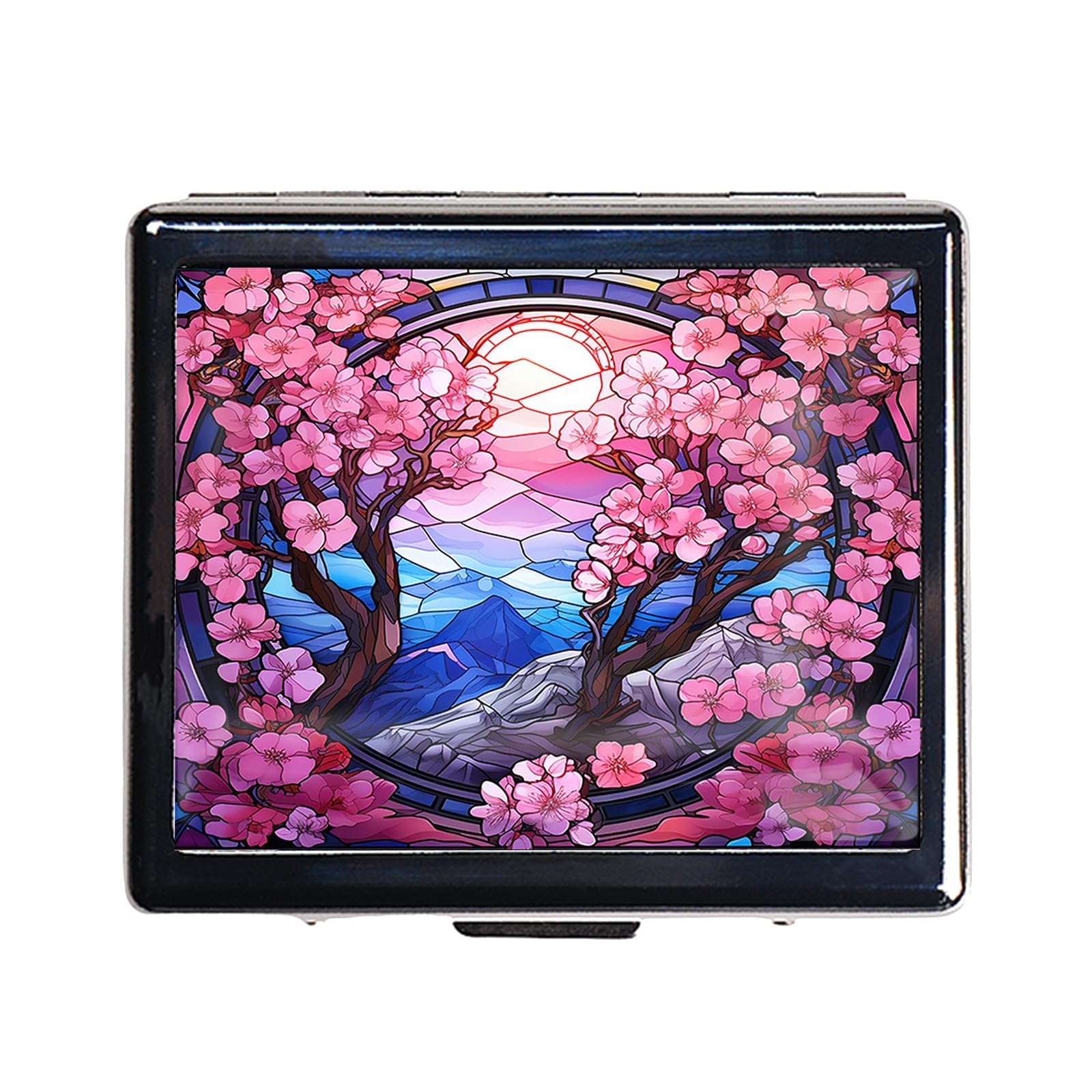 7 Days Chromed Shiny Silver Pill Organizer with Mirror Inside Has 8 Separate Compartments Rectangle 7 Days Pill Box Pill Case (Cherry Blossom)