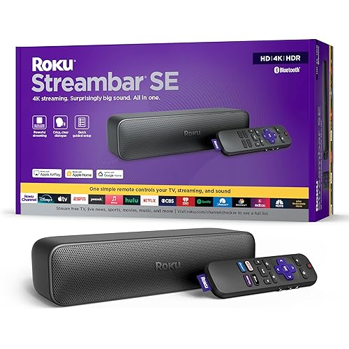 Roku Streambar SE | 2-in-1 TV Soundbar with Built-in 4K/HD/HDR Streaming, Premium Speakers, & Enhanced Speech Clarity for Crisp, Clear Dialogue - Quick Guided Simple Setup