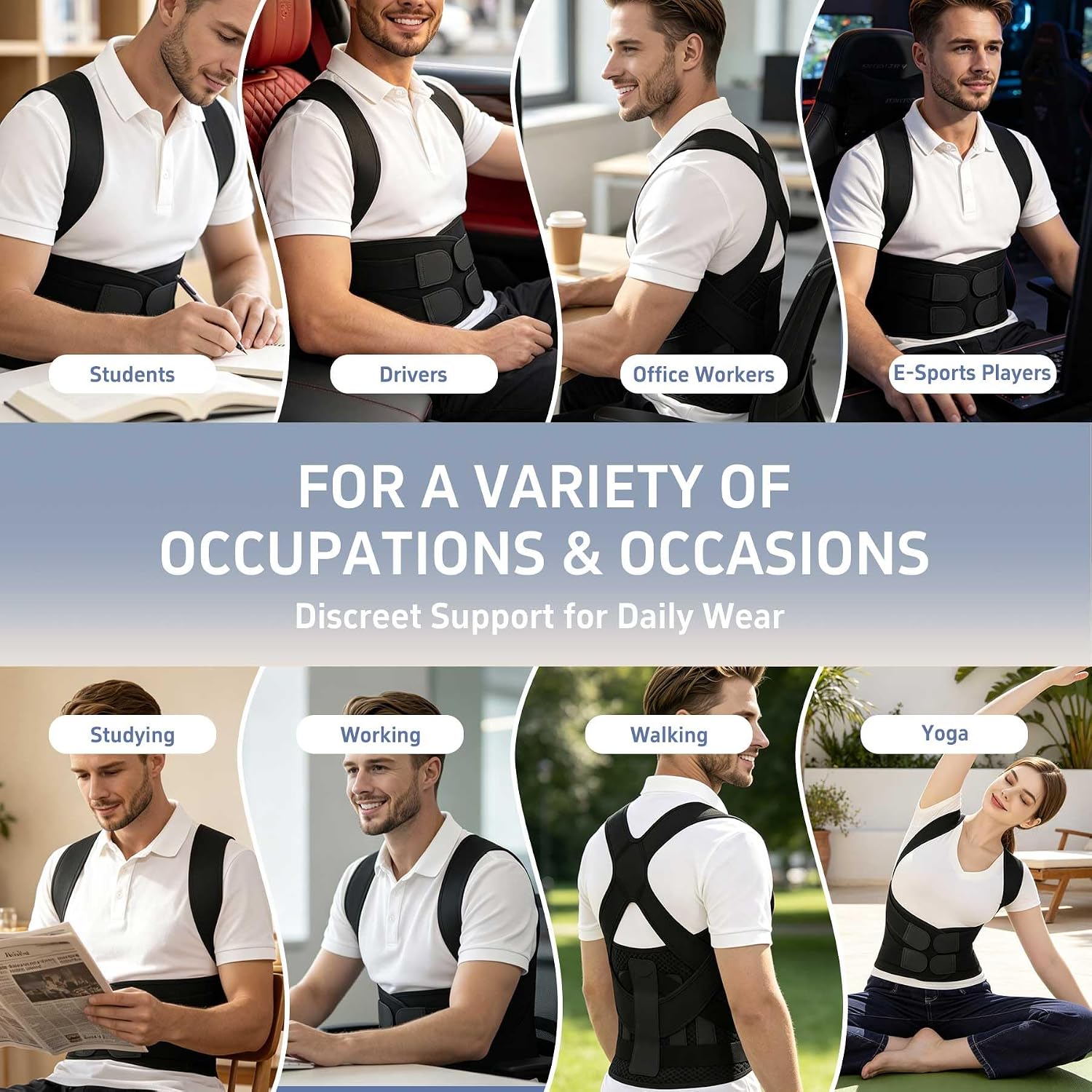 Back Brace Posture Corrector for Women and Men, Full Back Support Brace with Spine Alignment Design, Lower Back Pain Relief, Adjustable Upper Back Brace Shoulder Straightener for Hunchback Posture Black, Medium
