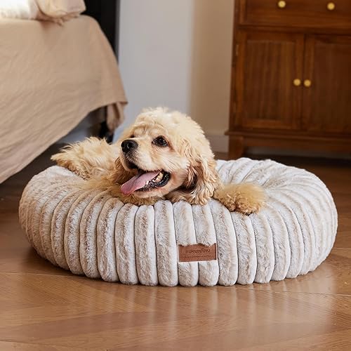 FUKUMARU Cama para perro, camas calmantes en forma de dona para cachorros ansiosos, cama moderna y estética para gatos con estampado degradado,