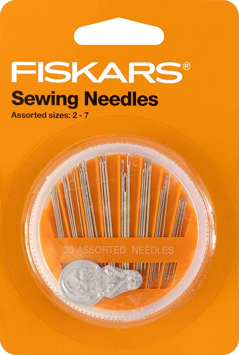 Fiskars 30-Piece Sewing Needle Set with Threader, Assorted Needles | Needles Include Betweeners, Darners, Embroidery Needles & Sharps (Size 2-7), Convenient & Safe Storage Container