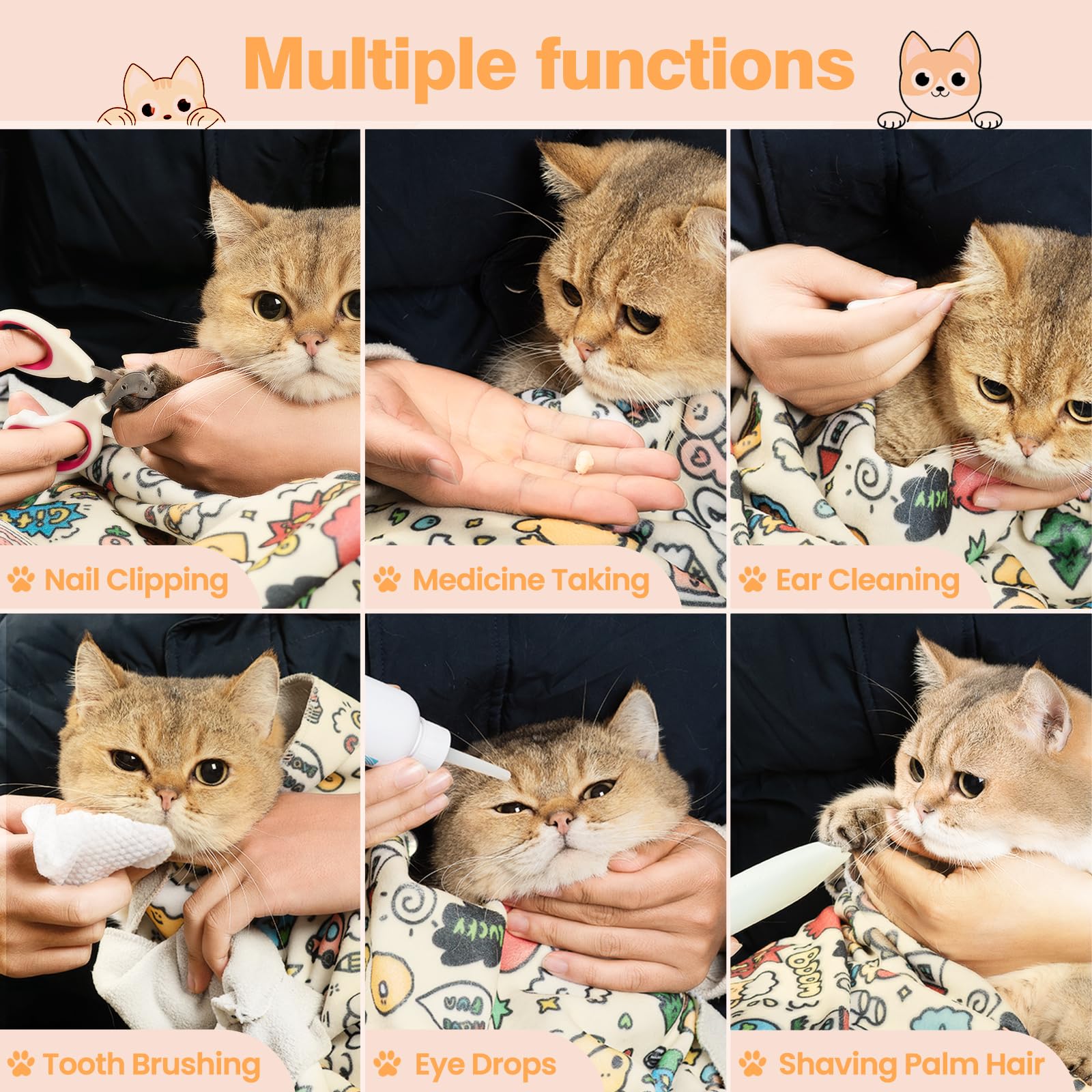 Envoltura para gatos para cortar uñas, aseo de gatos, autoadherente, antimordeduras, antiarañazos, antiescape, envoltura calmante para medicamentos, herramienta multifuncional para mascotas CK#D1, XL