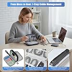 Electronics Organizer Travel Case with Double Layers, 3 Compartments Tech Pouch, Cable Organizer Bag for Cable, Cord, Charger, Phone, Earphone, Travel Essentials Basics Accessories, Voyage Essentiel