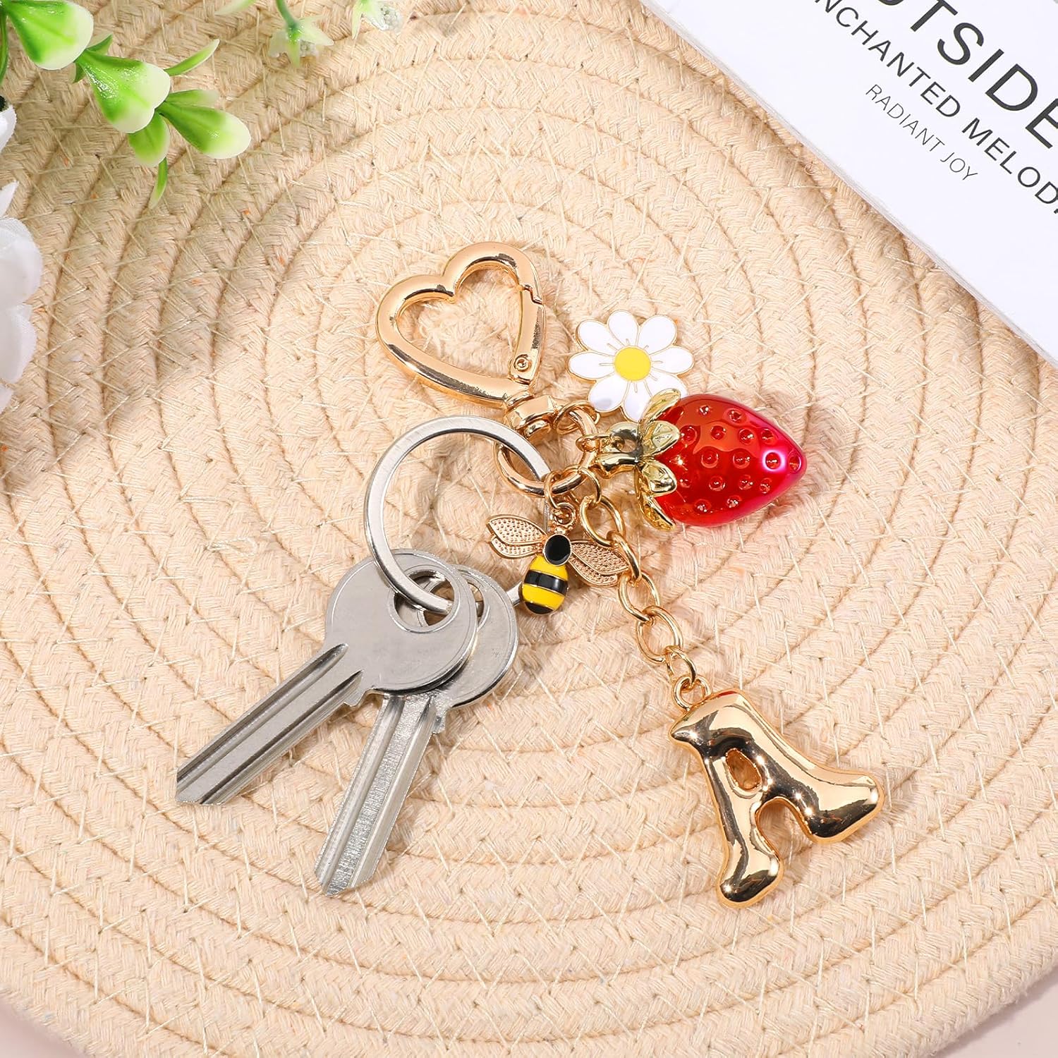 Initial Bag Charm Strawberry Keychain Cute Strawberry Letter Keychain Alphabet a Purse Charms for Handbags Purse Women Girls Friends Christmas Birthday Gifts - Image 4