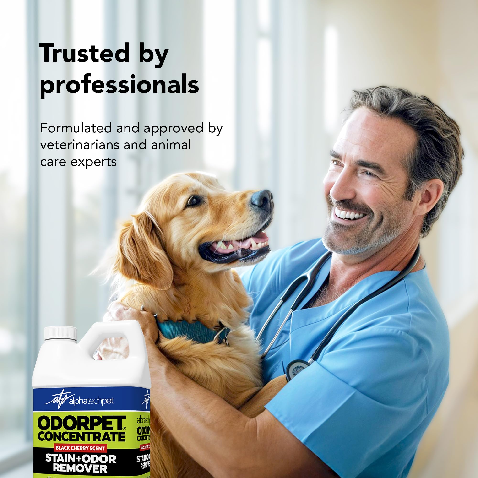 OdorPet Alpha Tech Pet - Eliminador Concentrado de Manchas y olores, 64 onzas (Hace 2.55 galones de solución de Trabajo), eliminador de olores de Mascotas con Aroma a Cereza Negra para alfombras,