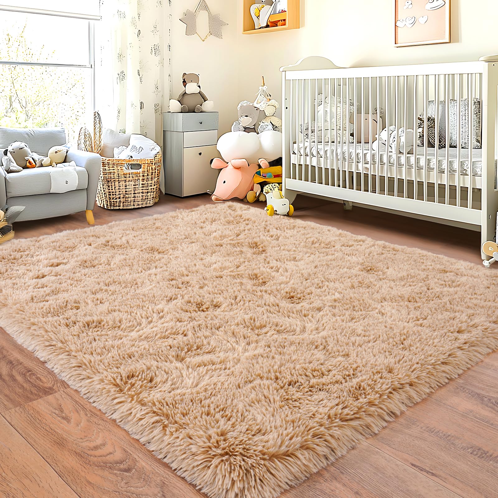 Chicnix Hochflor Flauschig Teppich Schlafzimmer 120x160 cm Beige, Wohnzimmerteppich Weich Bettvorleger, rutschfest Teppich Shaggy für Wohnzimmer Kinderzimmer