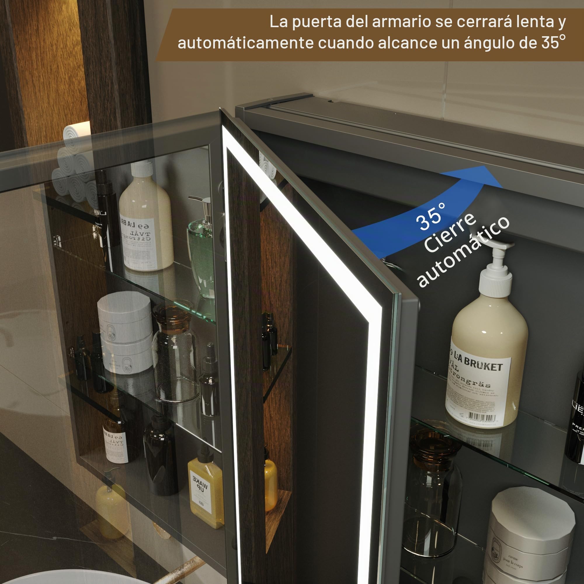 KWW LED Ilumina el Botiquín del Baño, con Espejo, Temperatura de Color Ajustable, luz Antiniebla, Enchufe y USB, Botiquín Montado en La Pared (2 puertas-75×70)